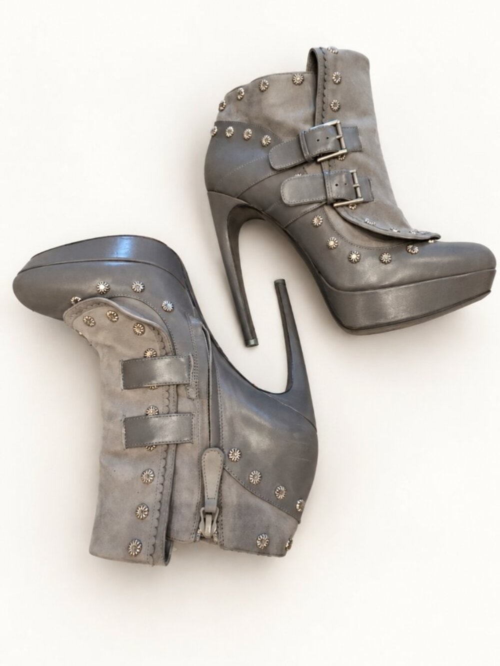 McQ Alexander McQueen Gray Suede Leather Studded Platform Boots EU 41/US 11